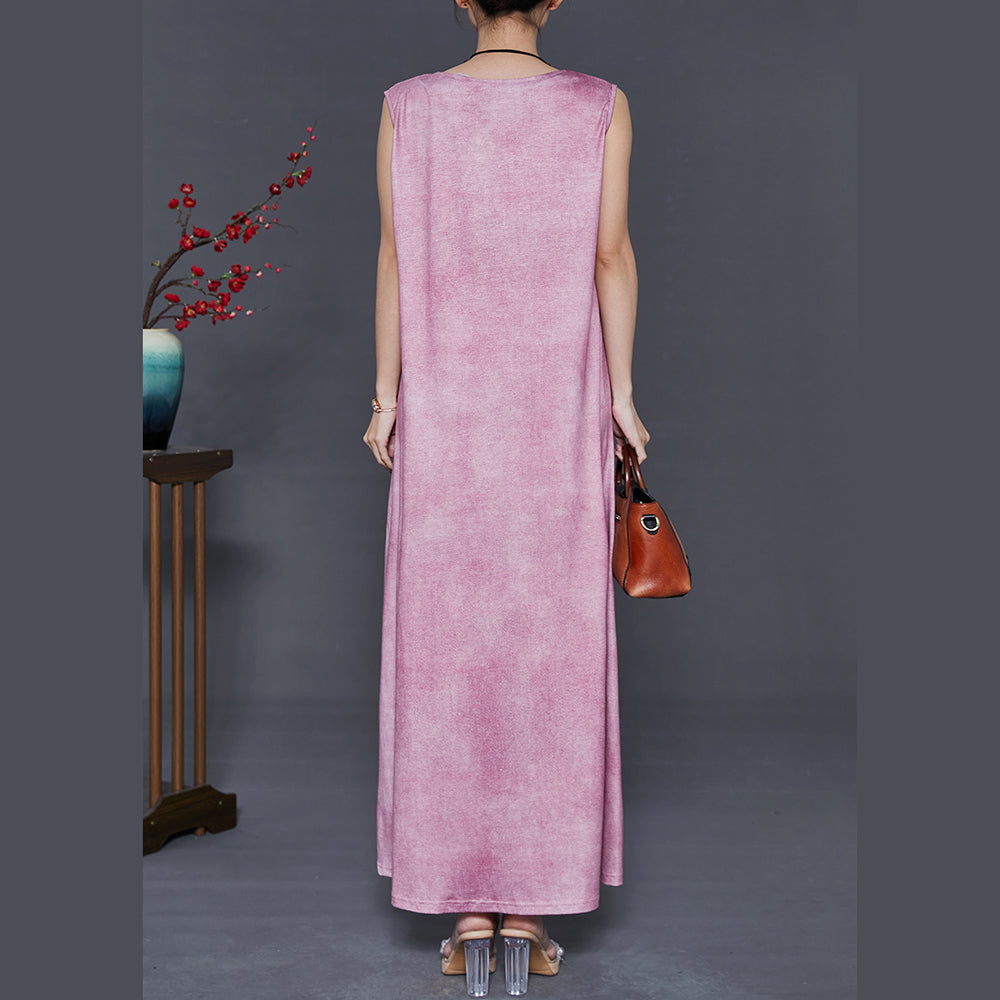 Purple Embroidered Tie Dye Cotton Dress Sleeveless