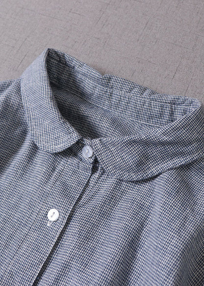 Diy Blue Peter Pan Collar Button Cotton Vacation Dresses Long Sleeve Spring