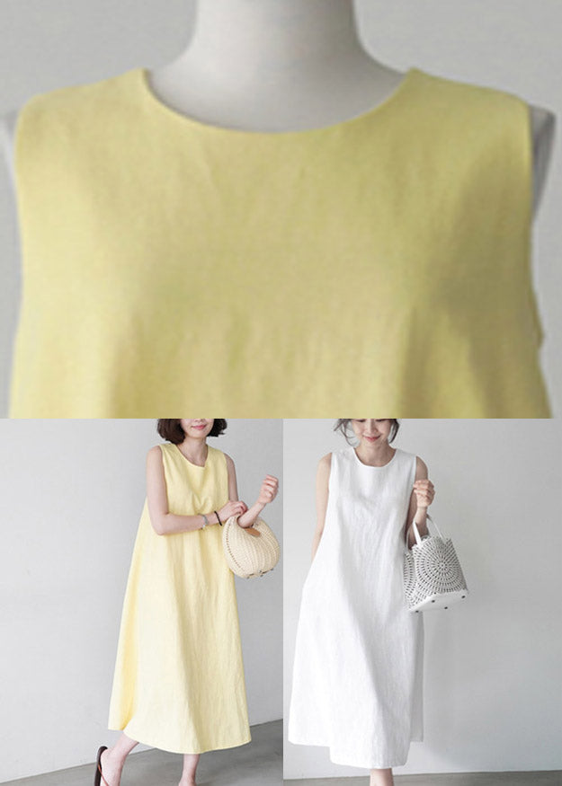 Yellow O-neck Long Slip Dresses Summer