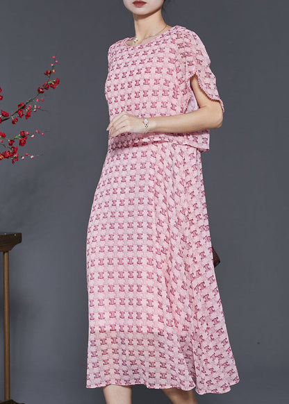 Modern Pink Print Silm Fit Fake Two Piece Dresses Summer