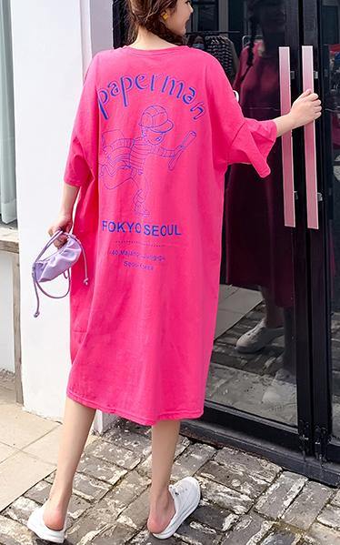 Natural Rose Graphic Cotton Half Sleeve Summer Dresses