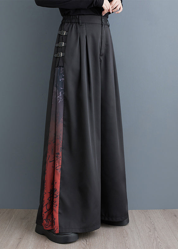 Black Oversized Patchwork Cotton Wide Leg Pants Fall