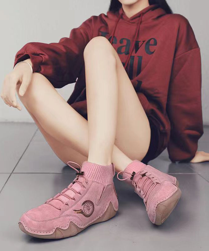 Italian Genuine Leather High Top Flats Shoes