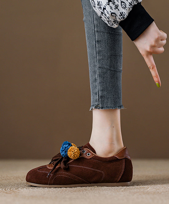 Suede Lace Up Splicing Red Flat Shoes