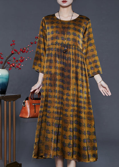 Golden Oversized Print Silk Dress Summer