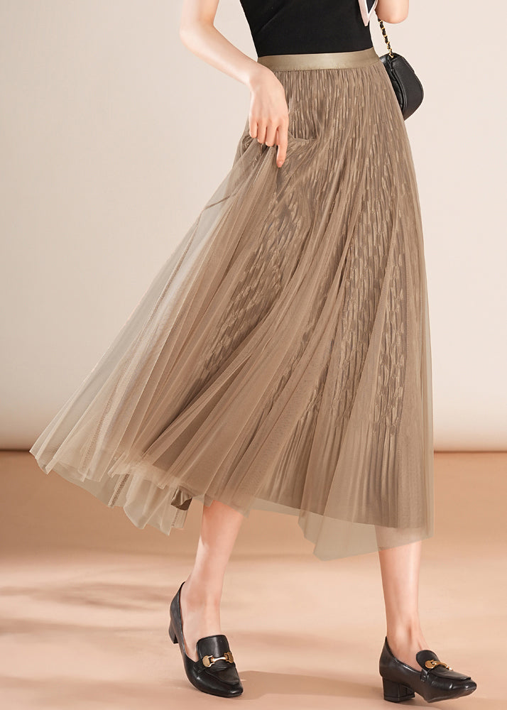 Simple Coffee Wrinkled Wear on Both Sides Tulle Skirt Spring