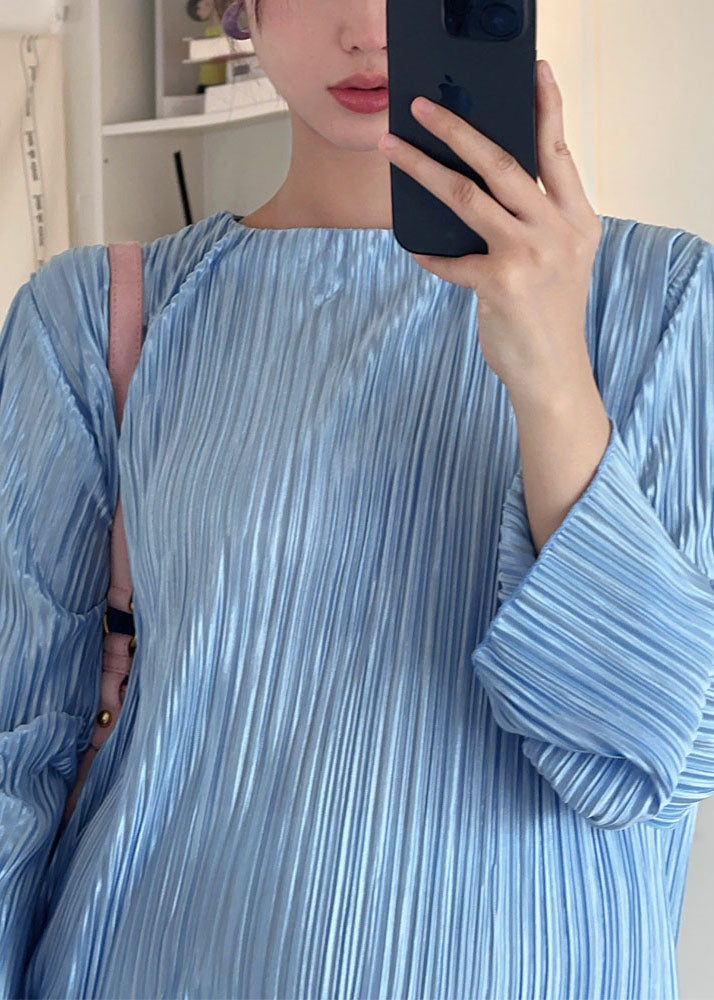 Blue O-neck Tassel Patchwork Cozy Long Dress Long Sleeve