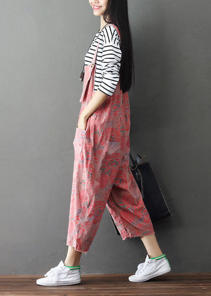 Pink Print Wide Leg Pants Jumpsuits Spring