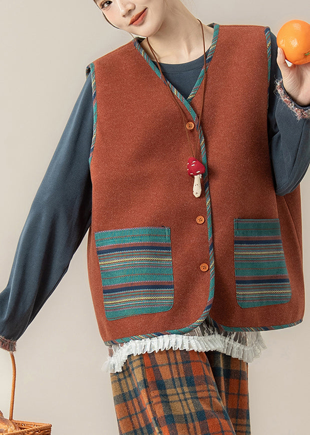 Red Striped Pockets Button Waistcoat and Top Two Piece Set Spring