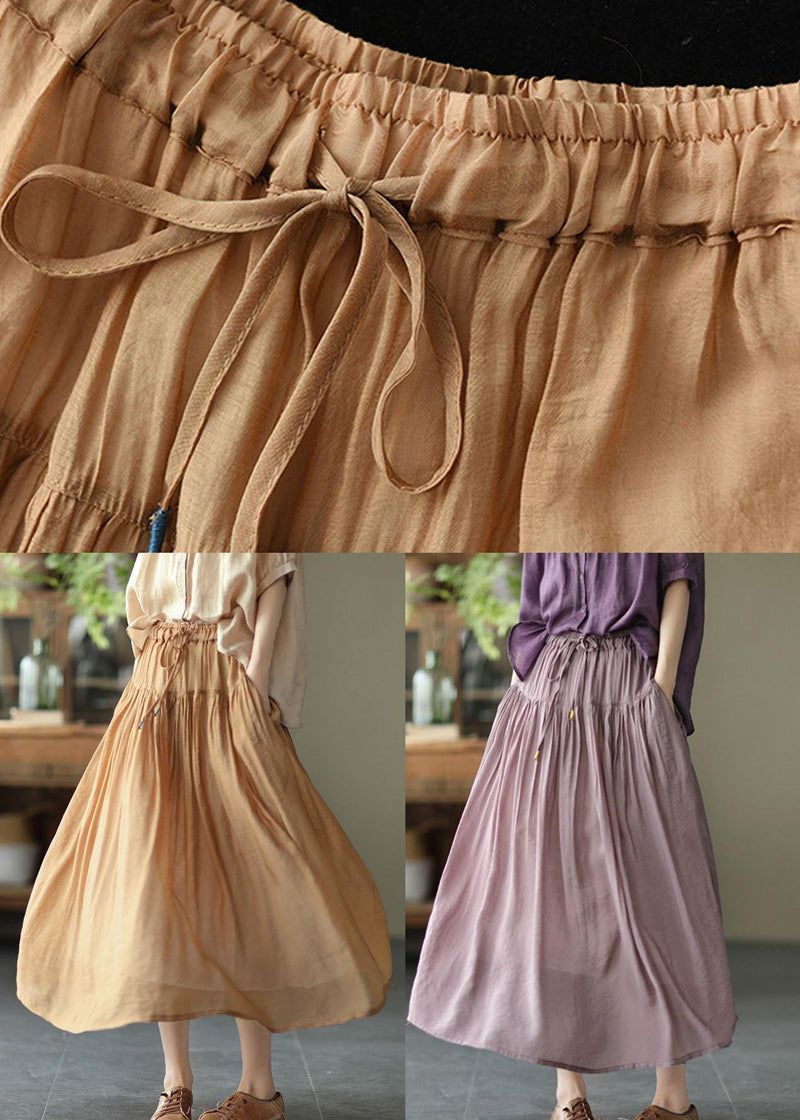 Light Purple Patchwork Tie Waist Summer Skirt Linen