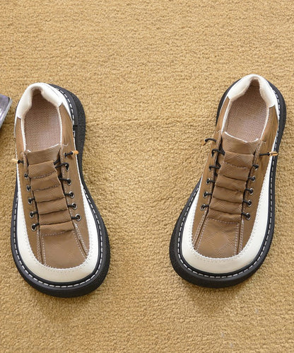 Beige Faux Leather Splicing Comfortable Loafers for
