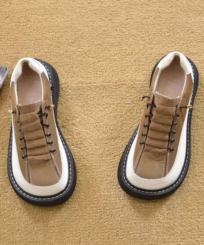 Beige Faux Leather Splicing Comfortable Loafers for
