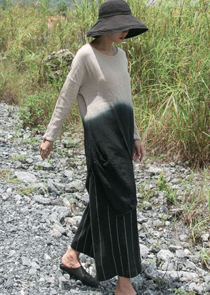 Simple Apricot O-neck Gradient Color Cotton Tops Spring