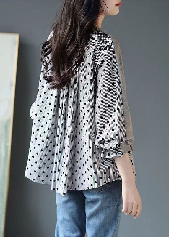 Grey O Neck False Two Pieces Patchwork Cotton Top Fall