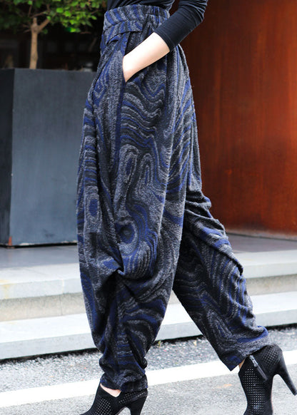 Black Blue Pockets Jacquard Lantern Spring Pants