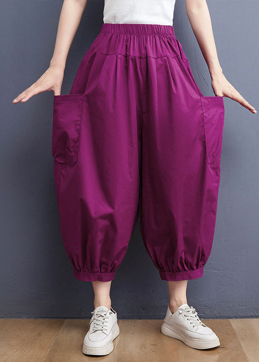 Loose Red Elastic Waist Lantern Pants Spring