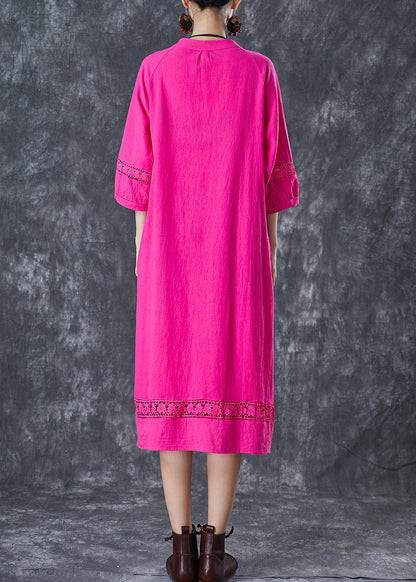 Rose Oversized Patchwork Cotton Vacation Dresses Bracelet Sleeve