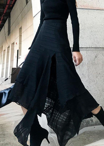 Style Black High Waist Side Open Summer Skirt