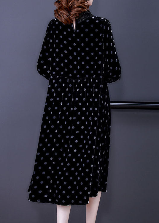 Black Peter Pan Collar Dot Velour Dresses Spring