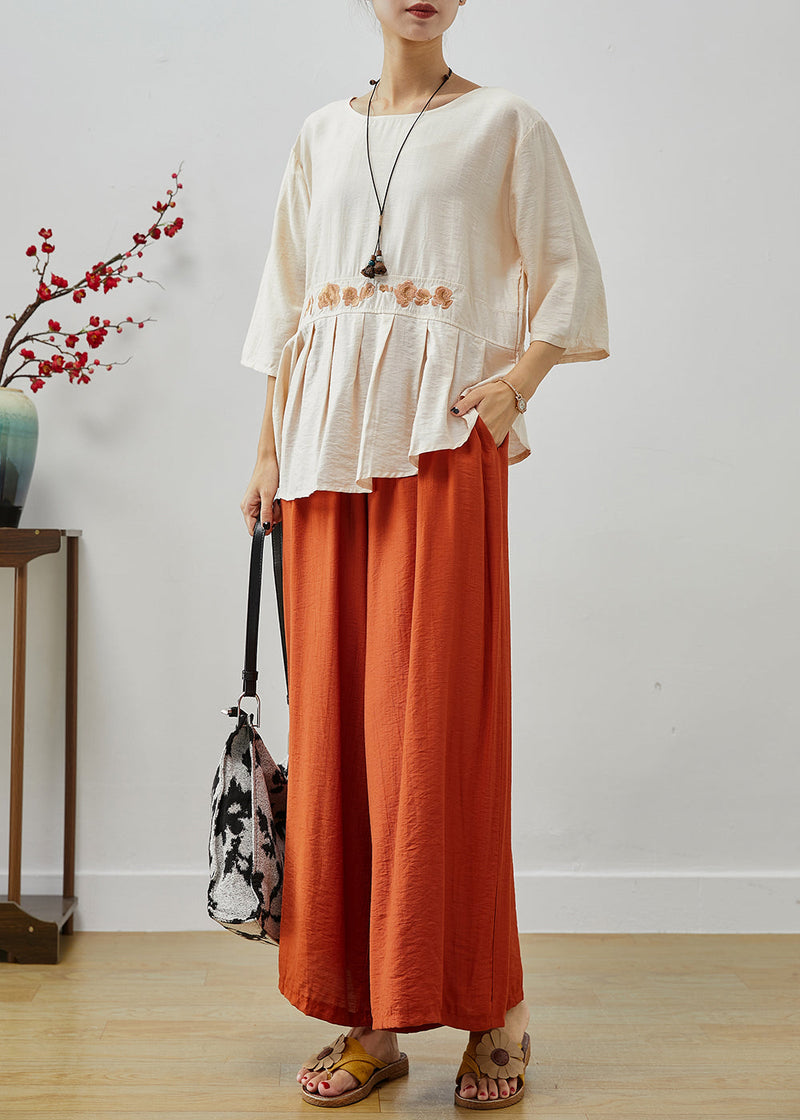 Apricot Embroideried Asymmetrical Cotton Two Pieces Set Fall