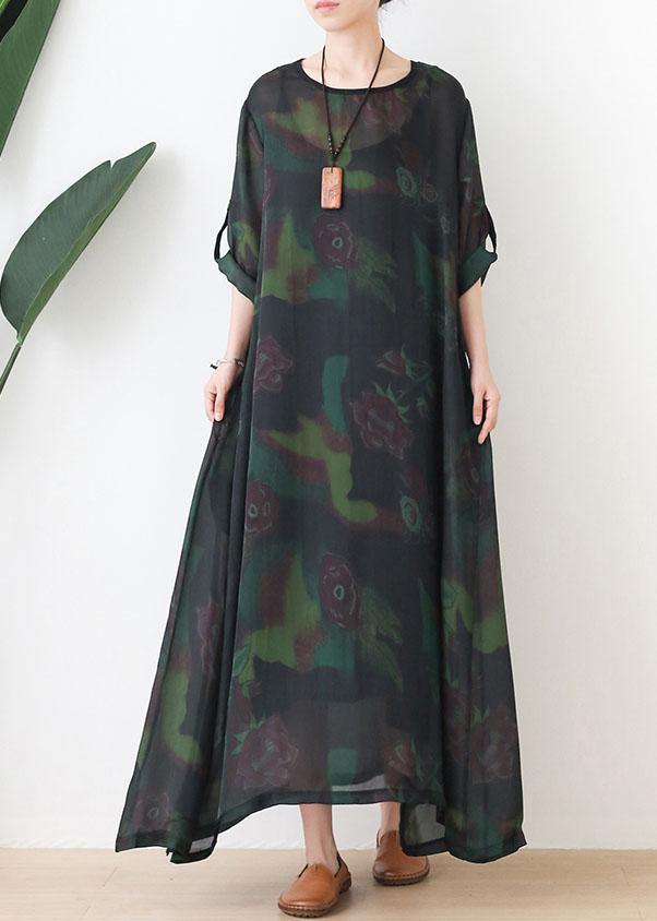 Green Print Chiffon Pockets Summer Dresses