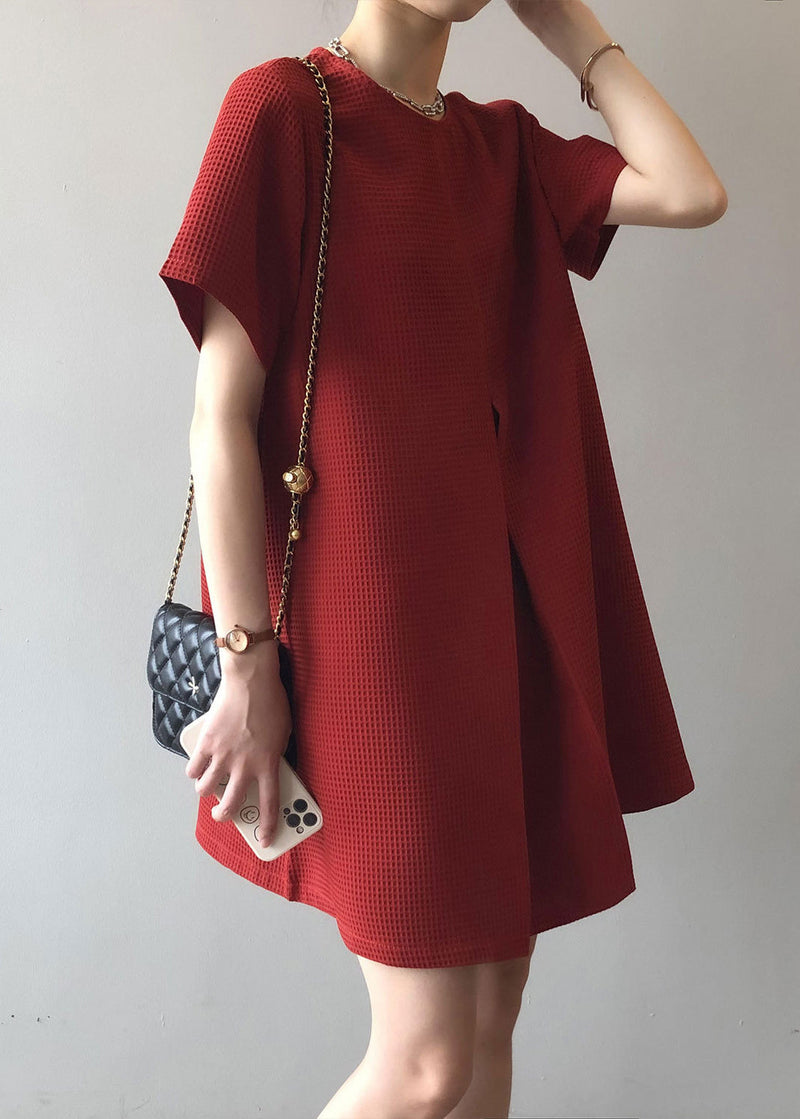 Diy New Red O Neck Cotton a Mid Dresses Summer