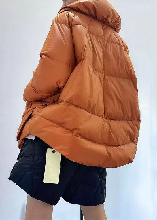 Orange Zip Up Pockets Patchwork Duck Down Down Coats Winter