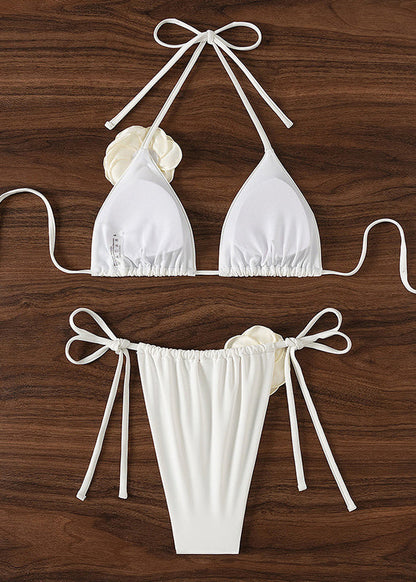 White Lace Up Bikini Swimsuit Set