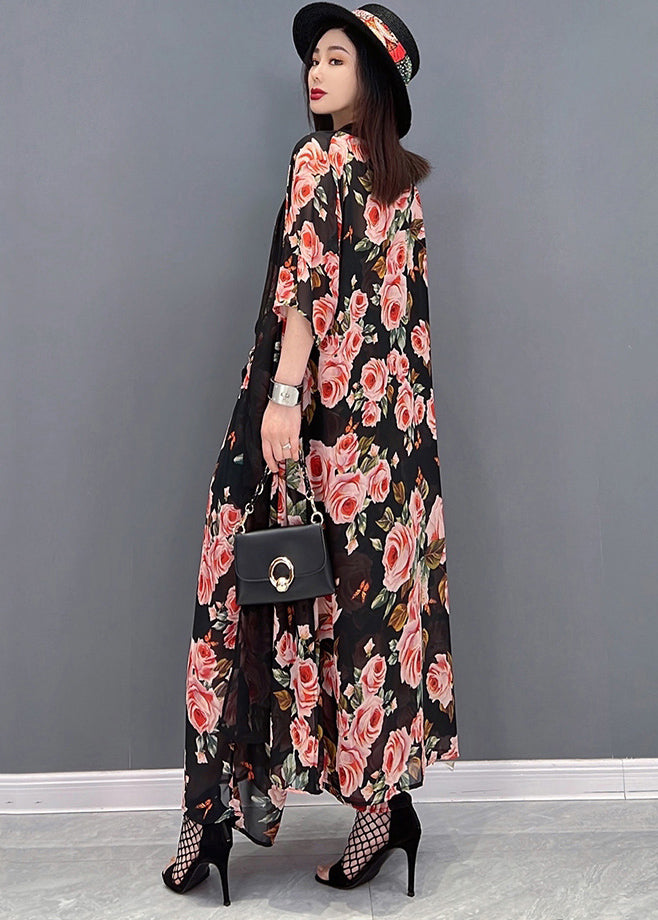 Black Print Draping Chiffon Sets 3 Pieces Summer