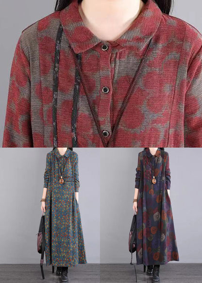 Purple Peter Pan Collar Patchwork Cotton Maxi Dresses Fall