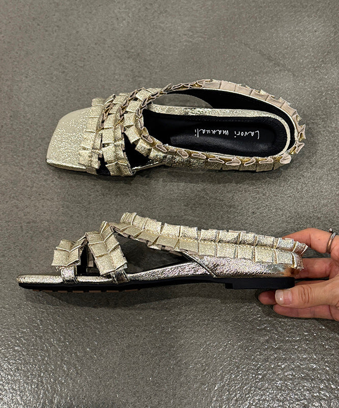 New Black Wrinkled Sheepskin Slide Sandals Peep Toe