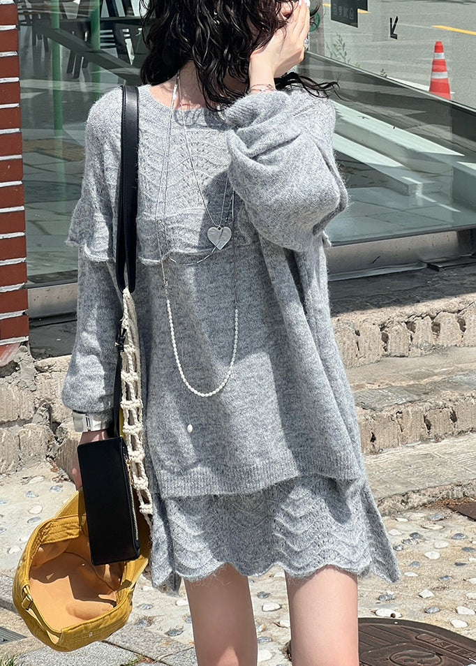 Mulberry Ruffled Hollow Out Knit Sweater Winter