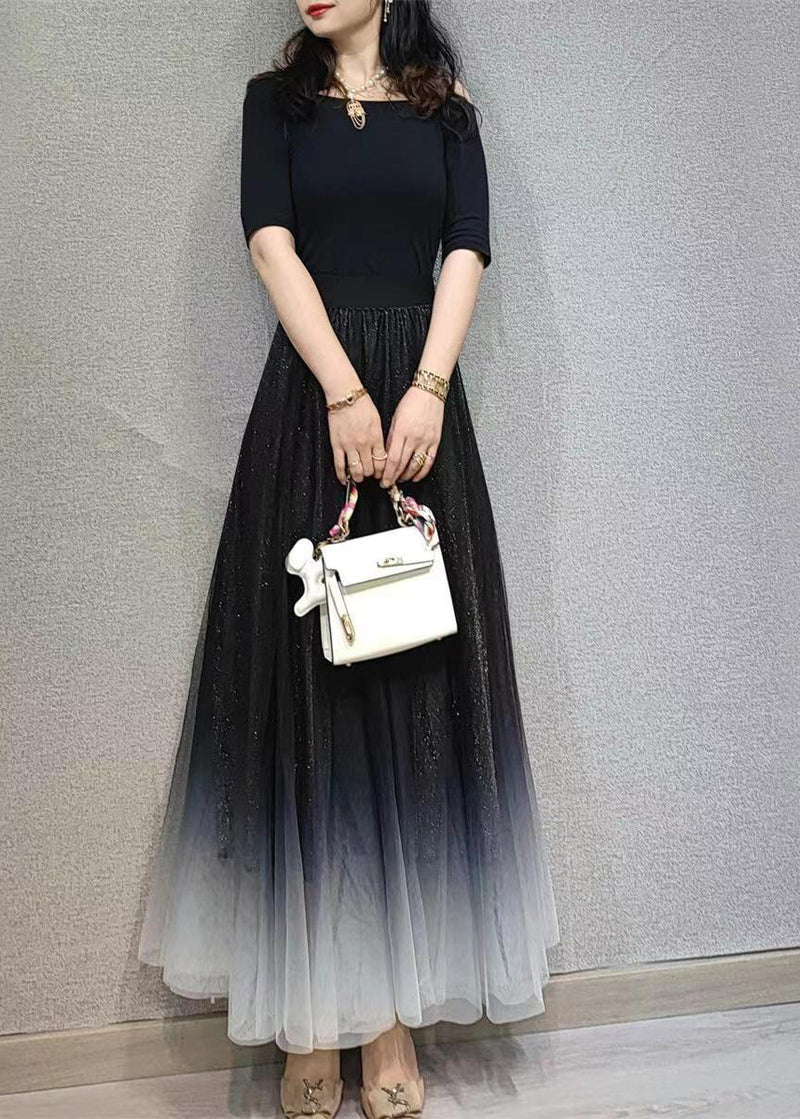 Gradient Black Exra Large Hem Tulle Skirts Spring
