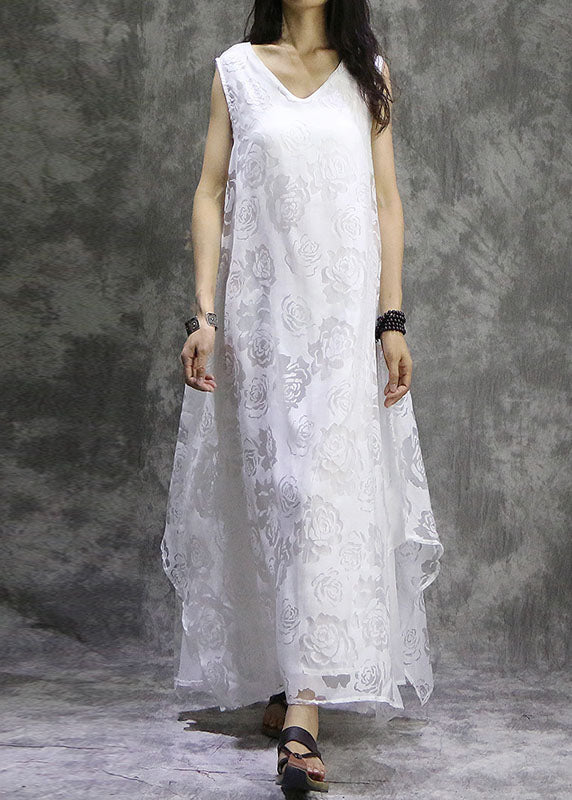 White Asymmetrical Silk Vacation Dresses Sleeveless