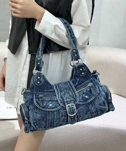 Blue Pockets Patchwork Denim Hobo Bag