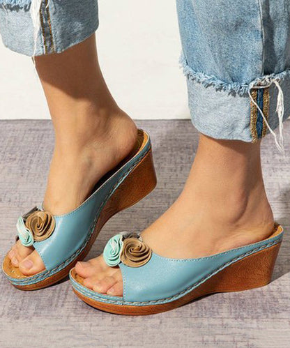 Blue Splicing Wedge Slide Sandals