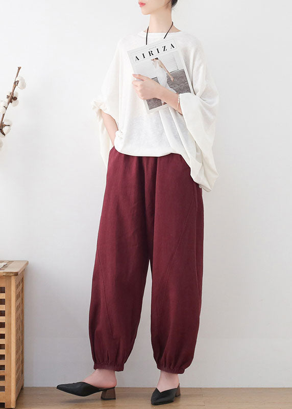 Mulberry High Waist Pockets Linen Harem Pants Summer
