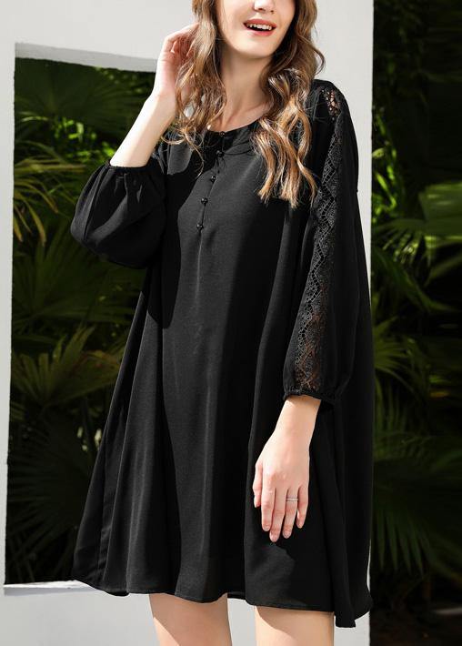 Black Lace Chiffon Button Summerdresses
