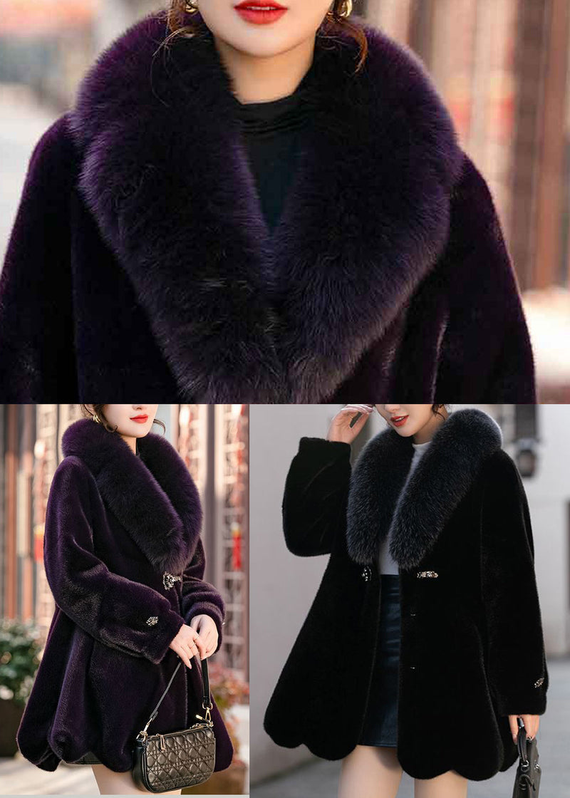 Dull Purple Fur Collar Warm Mink Velvet Coat Winter