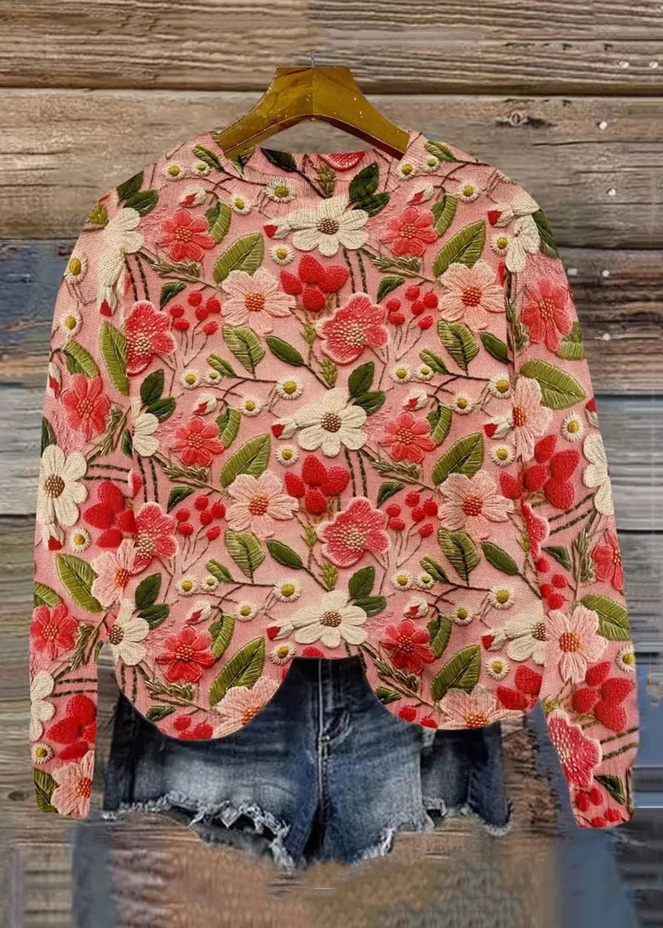 Pink O Neck Knitting Cotton Sweaters Spring