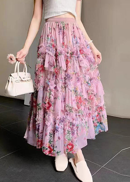 Pink Ruffled Patchwork Asymmetrical Tulle Skirts