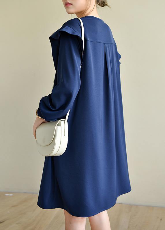 Style Navy Asymmetric Dresses O Neck Chiffon Dress