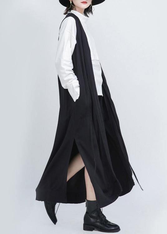Summer New Black Sleeveless Loose and Long Waistcoat