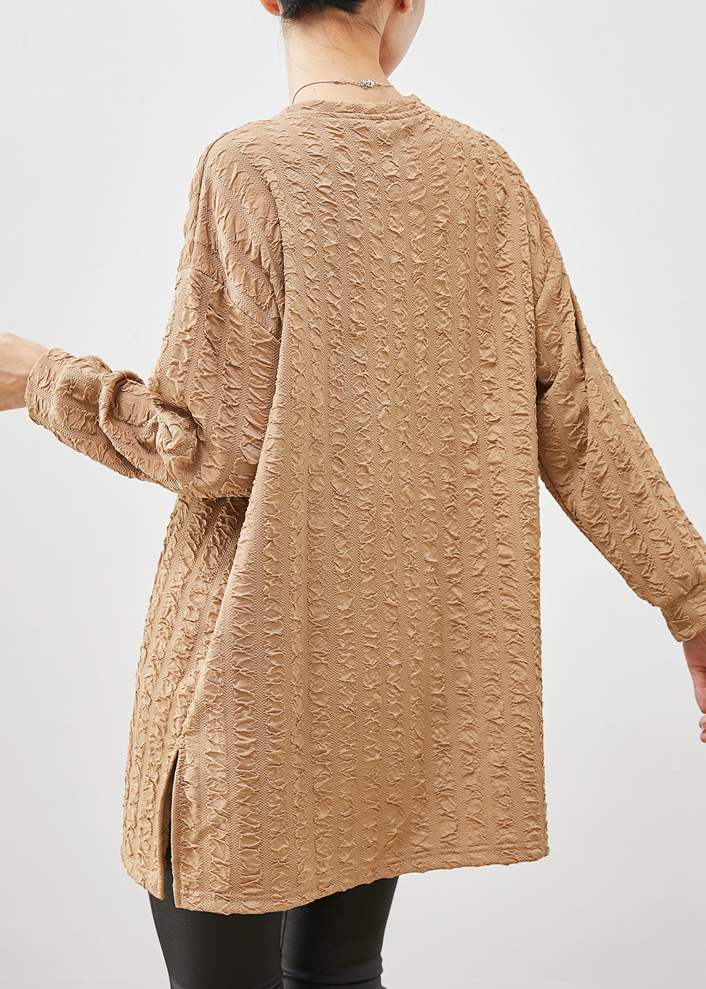 Khaki Oversized Jacquard Cotton Shirt Spring