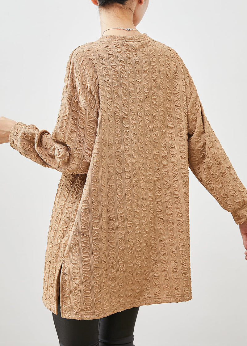 Khaki Oversized Jacquard Cotton Shirt Spring