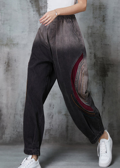 Gradient Color Embroidered Patchwork Denim Pants Spring