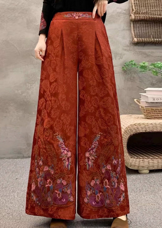 Orange Embroidered Pockets Warm Fleece Pants Trousers Winter
