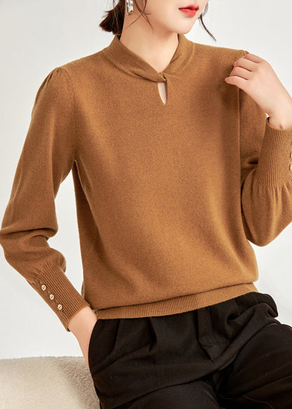 Coffee Original Design Button Wool Knit Sweater Spring