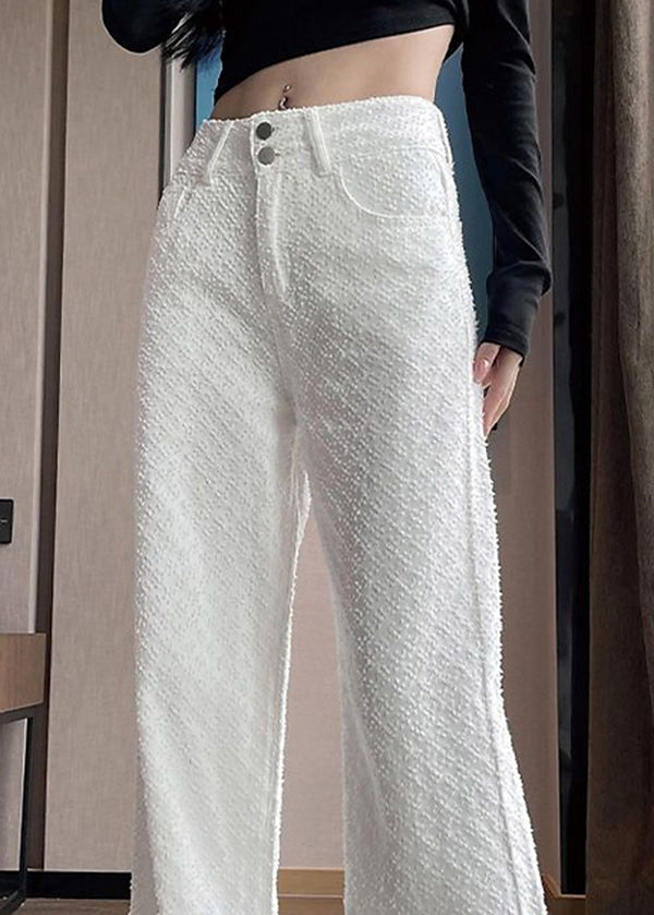 White Pockets High Waist Denim Pants Spring