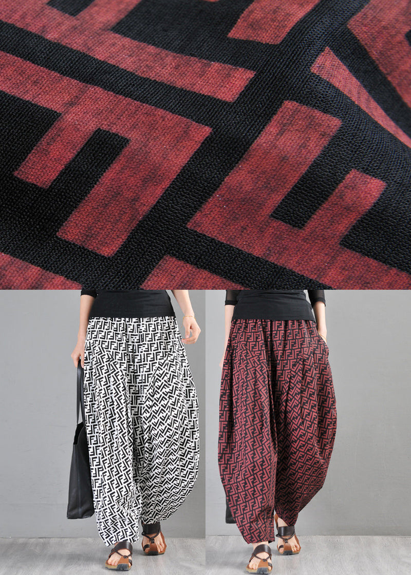 Red Pockets Cotton Wide Leg Pants Summer